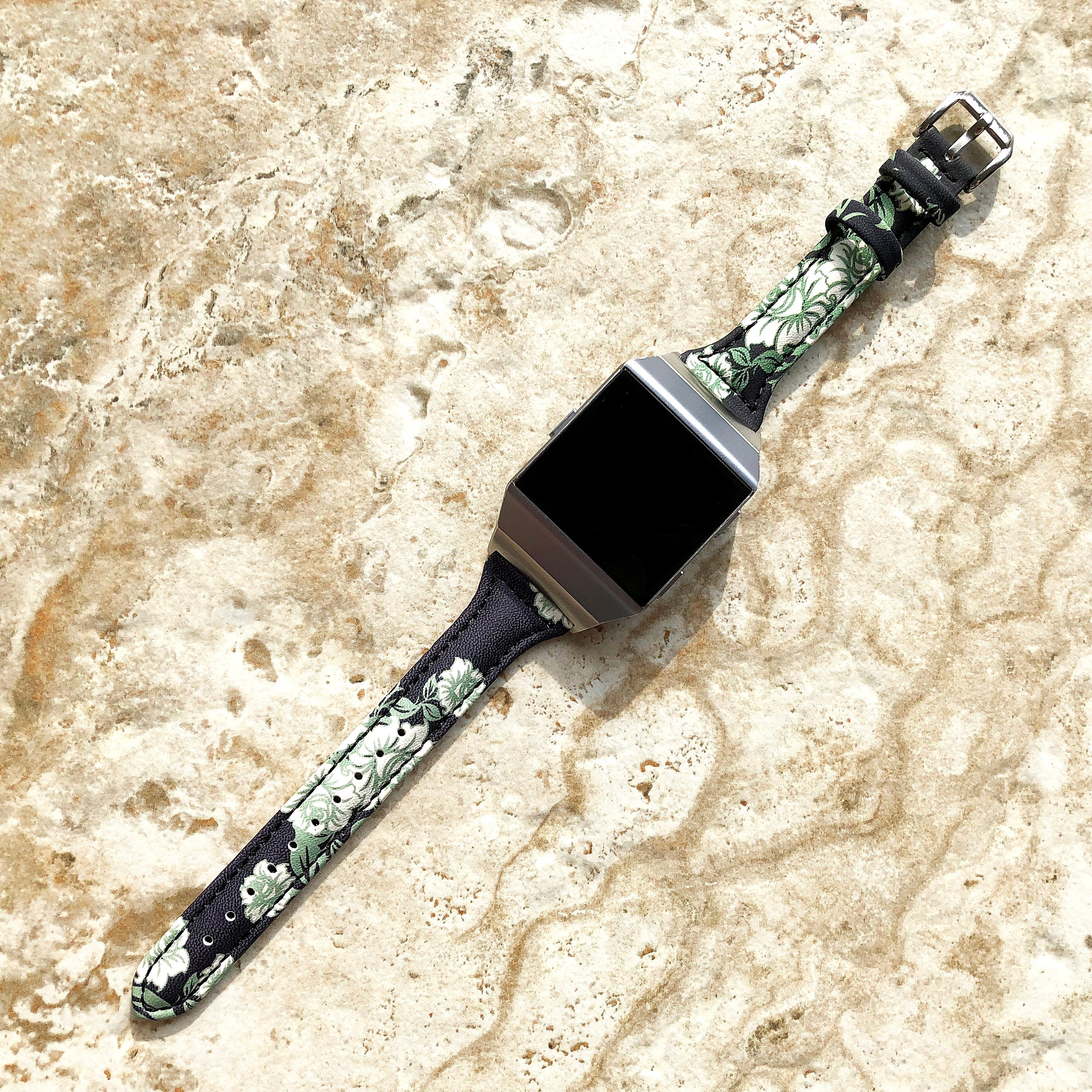 Fitbit Ionic White Roses Slim Elegant Soft Leather Band Strap Bracelet for Smartwatch Quick Release Adapters in Silver Rose Gold Black